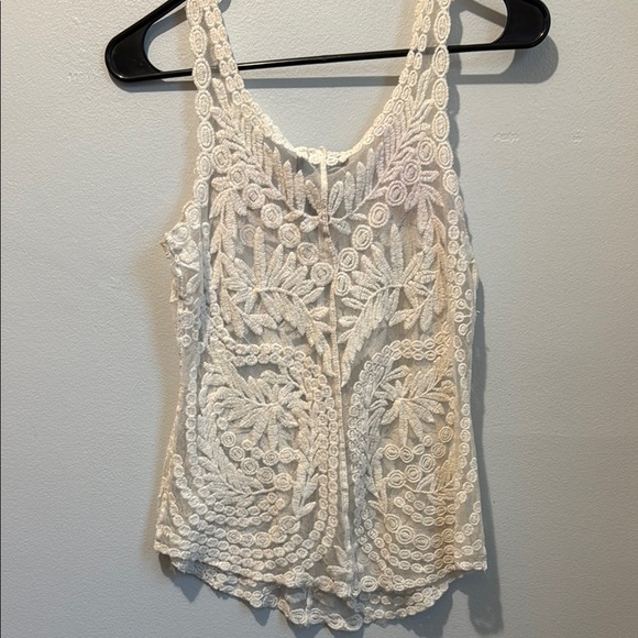 Cynthia Rowley XS Cream Lace Sheer Tank Top - Picture 6 of 6